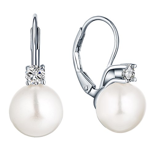 JO WISDOM Perlenohrringe Silber 925 Damen,echt Süßwasserperle Ohrringe mit 8mm Perlen und Zirkonia,Schmuck für Frauen von JO WISDOM