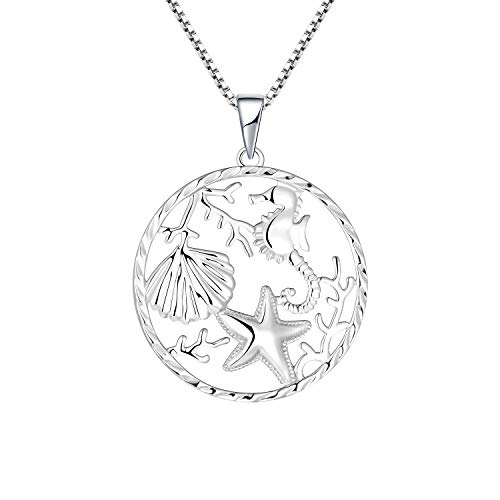 JO WISDOM Seepferdchen Anhänger Seestern Kette Silber 925 für Damen Meer Schmuck von JO WISDOM