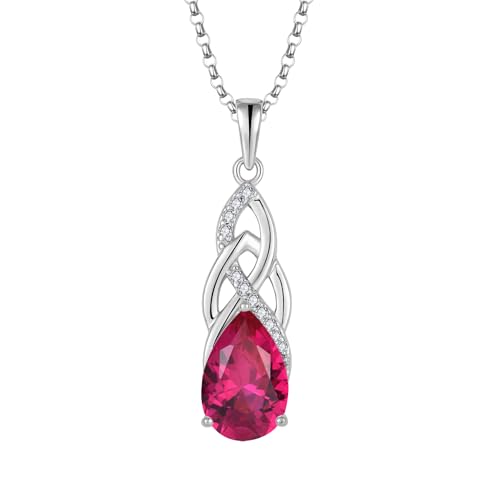 JO WISDOM Unendlichkeits Kette mit Keltischem Knoten Silber 925 Zirkonia Geburtsstein Juli Rubin Roter Anhänger Halskette, Irischer Schmuck für Damen von JO WISDOM