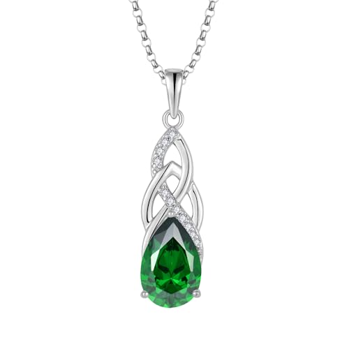 JO WISDOM Unendlichkeits Kette mit Keltischem Knoten Silber 925 Zirkonia Geburtsstein Mai Smaragd Grüner Anhänger Halskette, Irischer Schmuck für Damen von JO WISDOM