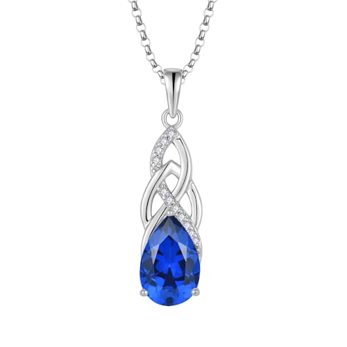 JO WISDOM Unendlichkeits Kette mit Keltischem Knoten Silber 925 Zirkonia Geburtsstein September Saphir Blau Anhänger Halskette, Irischer Schmuck für Damen von JO WISDOM