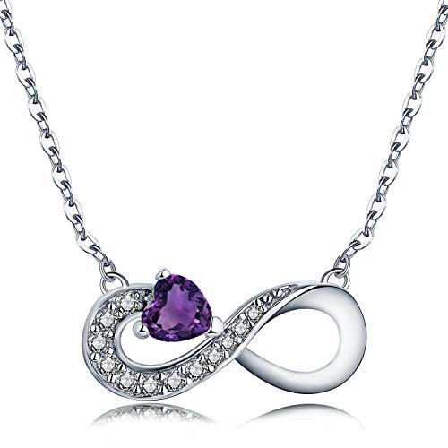 JO WISDOM Unendlichkeitszeichen Anhänger Damen Kette 925 Silber mit 3A Zirkonia und 4 * 4mm Herz Amethyst von JO WISDOM