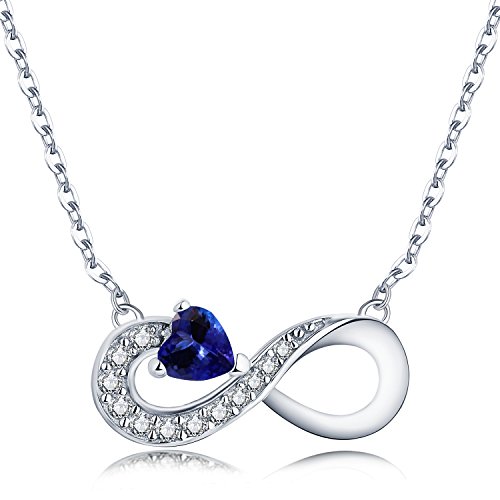 JO WISDOM Unendlichkeitszeichen Anhänger Damen Kette 925 Silber mit 3A Zirkonia und 4 * 4mm Herz Saphir von JO WISDOM