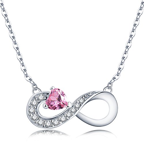 JO WISDOM Unendlichkeitszeichen Anhänger Damen Kette 925 Silber mit 3A Zirkonia und 4 * 4mm Pink Herz Swarovski von JO WISDOM