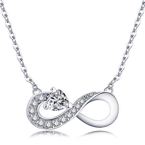 JO WISDOM Unendlichkeitszeichen Anhänger Damen Kette 925 Silber mit 3A Zirkonia und 4 * 4mm Weiß Herz Swarovski von JO WISDOM