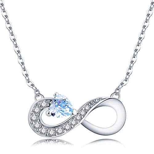 JO WISDOM Unendlichkeitszeichen Anhänger Damen Kette Silber 925 3A Zirkonia mit 4 * 4mm Herz Aquamarin von JO WISDOM