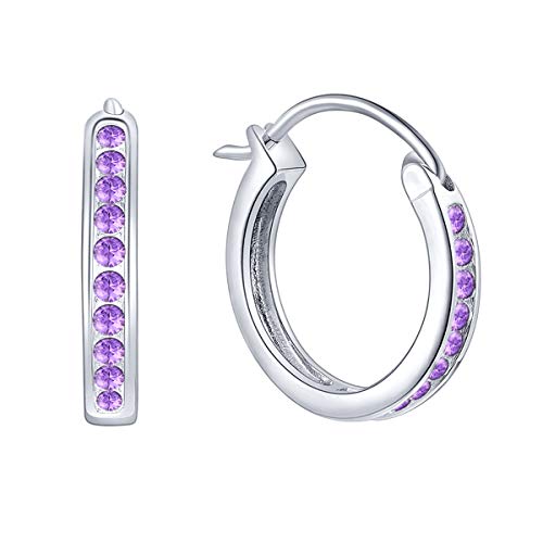 JO WISDOM creolen ohrringe silber 925 damen mit 3A zirkonia Februar Geburtsstein Amethyst Farbe,Schmuck für Frauen von JO WISDOM