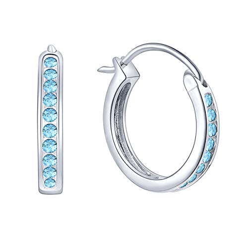 JO WISDOM creolen ohrringe silber 925 damen mit 3A zirkonia März Geburtsstein Aquamarin Farbe,Schmuck für Frauen von JO WISDOM