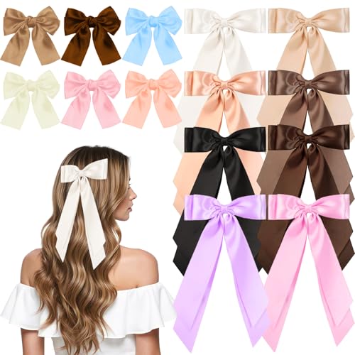 Haarschleifen für Damen, Haarschleifen mit langem Schwanz, Kokettschleifen, große Haarschleifen, Haarschmuck für Damen, 14 Stück (Kaki-Rosa) von JOACHIO