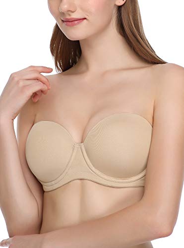 JOATEAY Trägerloser BH für Frauen Push Up Vollfigur Multiway Bügel Plus Size BH Rutschfeste Unterstützung, nude, 85F von JOATEAY
