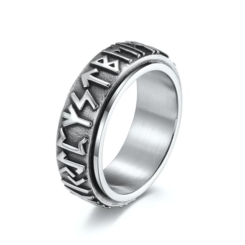 JOATVEE 8mm Spinner Edelstahl Ring Fidget Ring Angst Ring für Männer Nordic Viking Rune gehämmert Relieving Stress Ring von JOATVEE