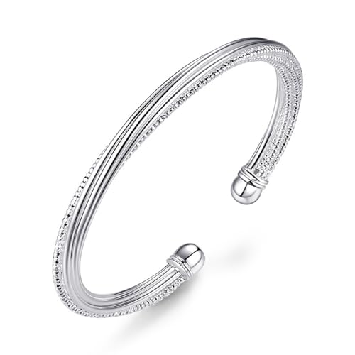 JOATVEE Armreif Silber 925 Damen Twisted Wire Composite Armreifen, Versilbert Kreis mit Einstellbarer Öffnung für Frauen Mädchen Teens Geschenk von JOATVEE
