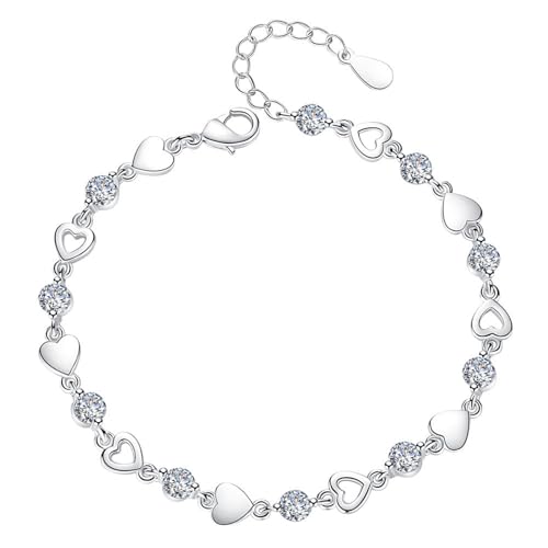 JOATVEE Damen Armband Silber 925 Herz Cubic Zirkonia Armband Einstellbar Valentinstag Muttertag Geburtstag Weihnachten Geschenk für Sie Frauen Freundin Mutter Geschenke Schmuck von JOATVEE