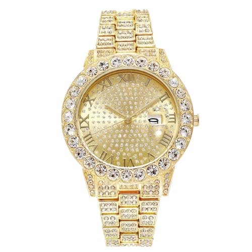 JOATVEE Damen Diamant Armband mit Römischen Ziffern Vollständig Iced Out Zifferblatt Daten Analog Quarz Armbanduhr Edelstahlarmband von JOATVEE