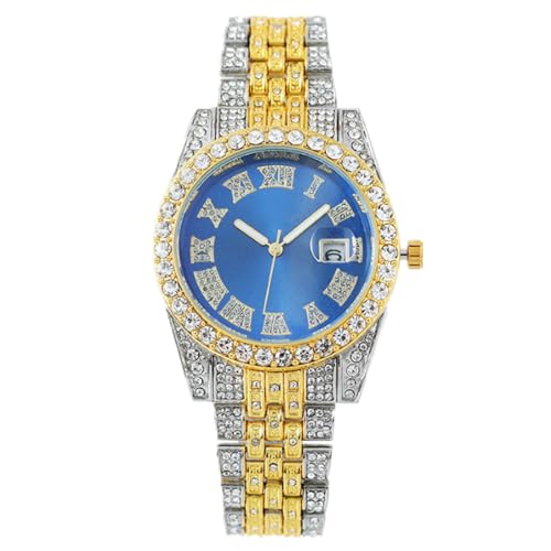 JOATVEE Damen Diamantuhr Mode Kristall Strass Quarz Analoguhr Römische Ziffern mit Kalender Iced-Out Armband Armbanduhr von JOATVEE
