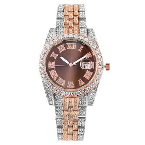 JOATVEE Damen Diamantuhr Mode Kristall Strass Quarz Analoguhr Römische Ziffern mit Kalender Iced-Out Armband Armbanduhr von JOATVEE