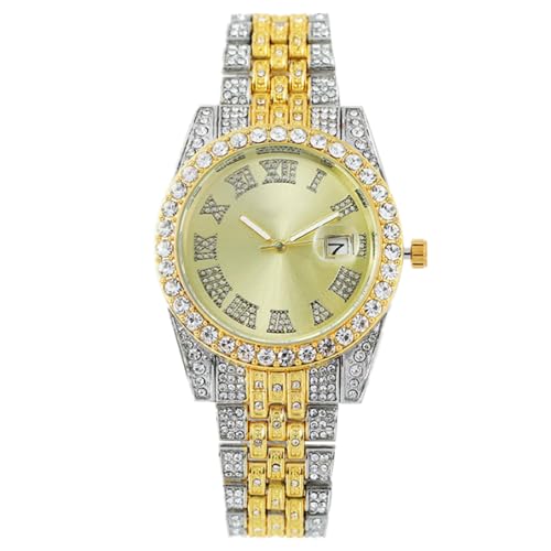 JOATVEE Damen Diamantuhr Mode Kristall Strass Quarz Analoguhr Römische Ziffern mit Kalender Iced-Out Armband Armbanduhr von JOATVEE