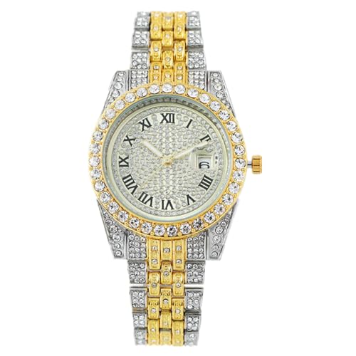 JOATVEE Damen Diamantuhr Mode Kristall Strass Quarz Analoguhr Römische Ziffern mit Kalender Iced-Out Armband Armbanduhr von JOATVEE