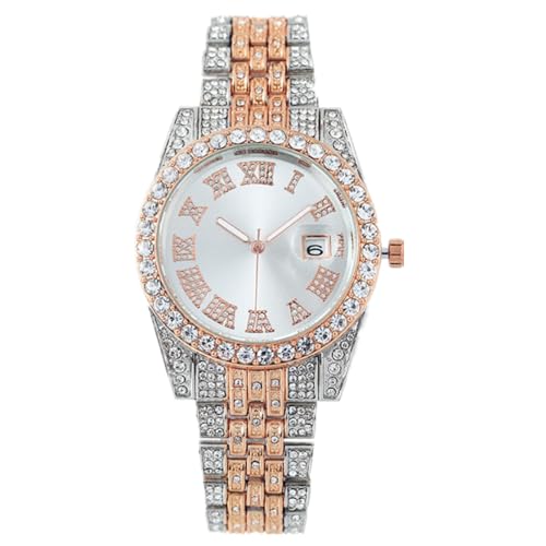 JOATVEE Damen Diamantuhr Mode Kristall Strass Quarz Analoguhr Römische Ziffern mit Kalender Iced-Out Armband Armbanduhr von JOATVEE
