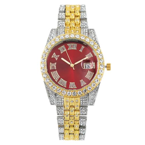 JOATVEE Damen Diamantuhr Mode Kristall Strass Quarz Analoguhr Römische Ziffern mit Kalender Iced-Out Armband Armbanduhr von JOATVEE