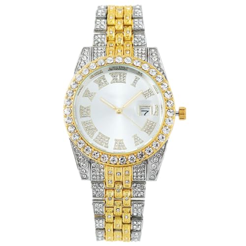 JOATVEE Damen Diamantuhr Mode Kristall Strass Quarz Analoguhr Römische Ziffern mit Kalender Iced-Out Armband Armbanduhr von JOATVEE