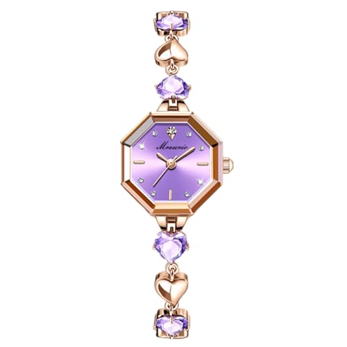 JOATVEE Damen Diamantuhren Achteckiges Gehäuse Trapezförmig Geschliffener Spiegel Analoge Quarzuhr mit Herzförmigem Zirkonia Diamantkristall Armband Armbanduhr von JOATVEE