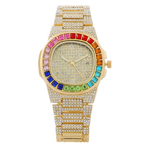 JOATVEE Damen Luxus Bling-ed Out Bunte Volldiamant Uhren Mode Quarz Analog mit Datum Edelstahlband Armband Armbanduhr von JOATVEE