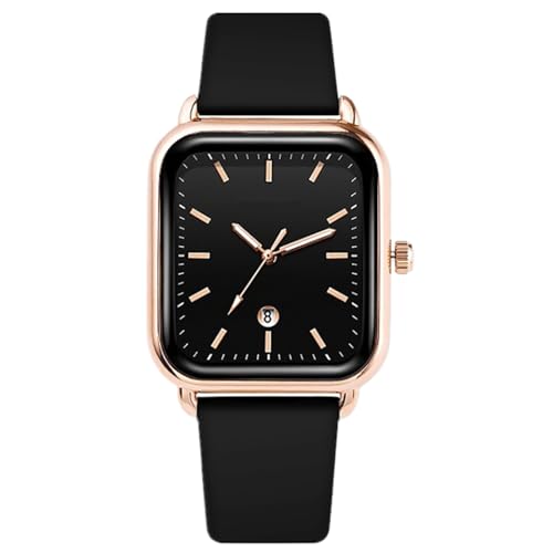 JOATVEE Damenuhren Analog Quarz Datum Uhr Silikonband Armband Freizeituhr mit Rechteckigem Zifferblatt Rose Gold von JOATVEE