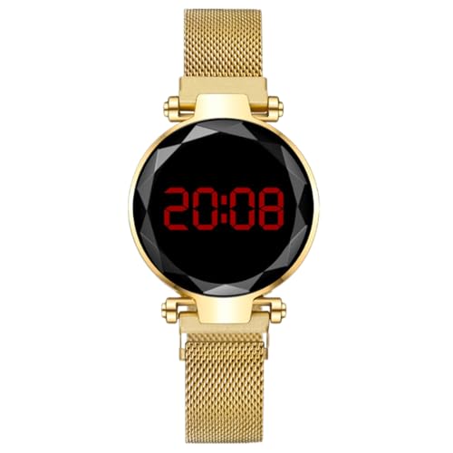 JOATVEE Elektronische Damenuhr rote LED Digitalanzeige Mode Armbanduhr mit Metall Mesh Band Magnetverschluss von JOATVEE