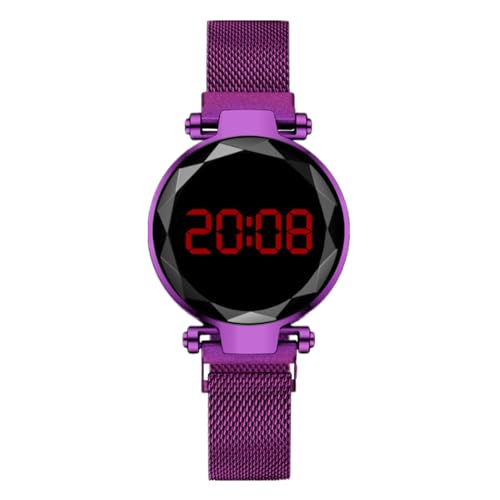 JOATVEE Elektronische Damenuhr rote LED Digitalanzeige Mode Armbanduhr mit Metall Mesh Band Magnetverschluss von JOATVEE