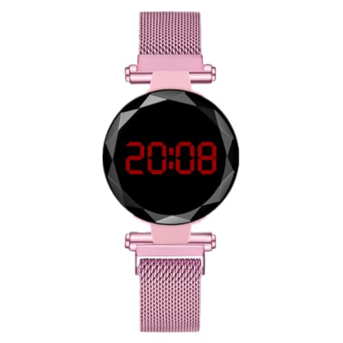 JOATVEE Elektronische Damenuhr rote LED Digitalanzeige Mode Armbanduhr mit Metall Mesh Band Magnetverschluss von JOATVEE