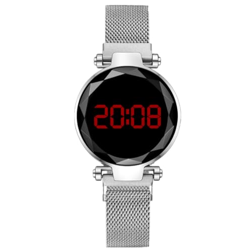 JOATVEE Elektronische Damenuhr rote LED Digitalanzeige Mode Armbanduhr mit Metall Mesh Band Magnetverschluss von JOATVEE