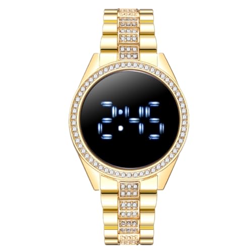 JOATVEE Elektronische Damenuhren, Inlay Diamant LED Touchscreen Digital Mode Edelstahl Armbanduhr Wasserdicht Business Classic Dress Designer von JOATVEE