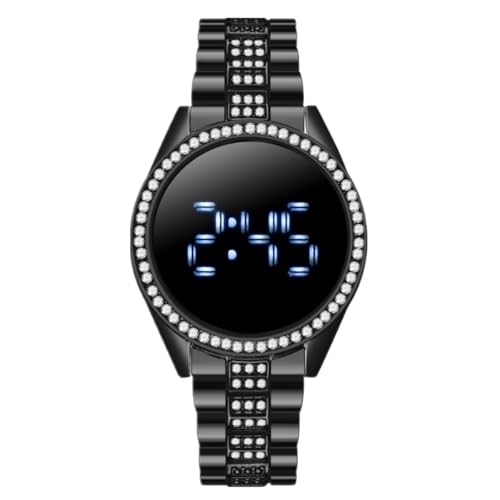 JOATVEE Elektronische Damenuhren, Inlay Diamant LED Touchscreen Digital Mode Edelstahl Armbanduhr Wasserdicht Business Classic Dress Designer von JOATVEE