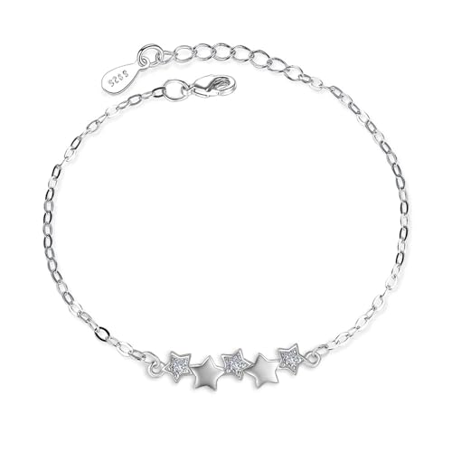 JOATVEE Fashion Sterne Damen Armband 925 Silber Pentagramm Zirkonia Armkette Verstellbar Charm Armkettchen Armreif Schmuck Geschenk von JOATVEE