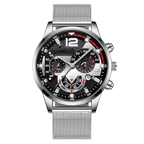 JOATVEE Herrenmode Leuchtend Personalisiertes Zifferblatt mit Datum Chronograph Quarz Analog Armbanduhr Edelstahl Mesh Kettenband Freizeituhr JOATVEE Herrenmode Leuchtend Personalisiertes Zifferblatt mit Datum Chronograph Quarz Analog Armbanduhr Edelstahl Mesh Kettenband Freizeituhr von JOATVEE