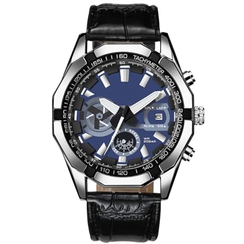 JOATVEE Herrenuhr Edelstahl Chronograph Analog Quarz Wasserdicht Lumineszierend Sportuhren Mode Klassisch Elegant Herrenarmbanduhr Lederband von JOATVEE