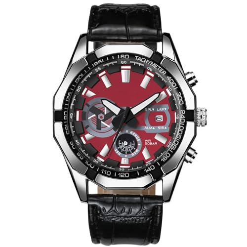 JOATVEE Herrenuhr Edelstahl Chronograph Analog Quarz Wasserdicht Lumineszierend Sportuhren Mode Klassisch Elegant Herrenarmbanduhr Lederband von JOATVEE