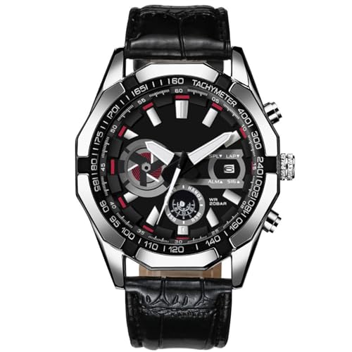 JOATVEE Herrenuhr Edelstahl Chronograph Analog Quarz Wasserdicht Lumineszierend Sportuhren Mode Klassisch Elegant Herrenarmbanduhr Lederband von JOATVEE