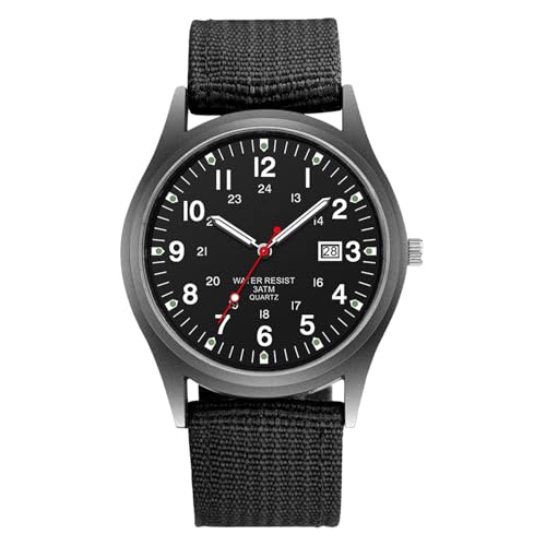 JOATVEE Herrenuhr Nylon Uhr Mode Bewegung arabische Ziffern und Leuchtskala Zifferblatt mit Datum Analog Quarz Armbanduhr Canvas Uhr von JOATVEE