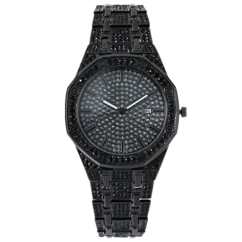 JOATVEE Iced Out Uhr Damen Herren Luxusuhr mit Strass Glitzer Metallband Analog Quarz Uhr mit Datumsanzeige von JOATVEE