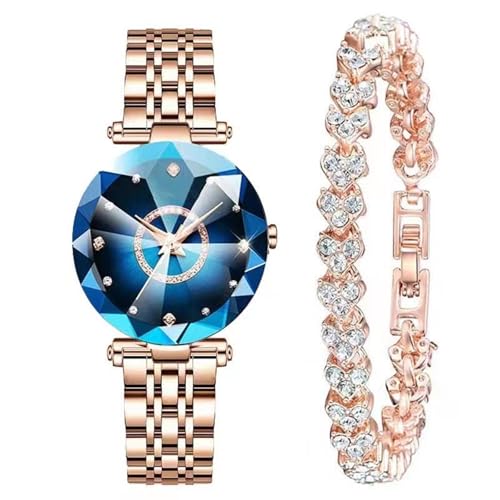 JOATVEE Mode Damenuhren Wasserdicht Analog Quarz Armbanduhr mit Rose Gold Edelstahl Cubic Zirkonia Armband Casual Uhren für Frauen Mädchen von JOATVEE