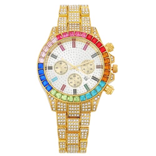 JOATVEE Multicolour Diamond Watch, Chronograph mit Datum Regenbogen Baguette 41mm Zifferblatt Analog Quarz Damen Edelstahl Strass Uhr von JOATVEE