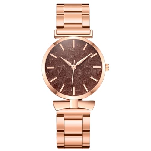 JOATVEE Uhr Rosegold Damen Blattmuster Zifferblatt Analog Quarz Bowtie Edelstahlarmband Freizeituhr von JOATVEE