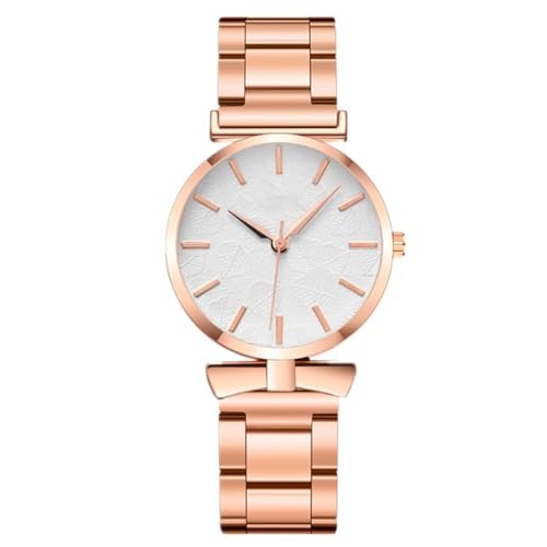 JOATVEE Uhr Rosegold Damen Blattmuster Zifferblatt Analog Quarz Bowtie Edelstahlarmband Freizeituhr von JOATVEE