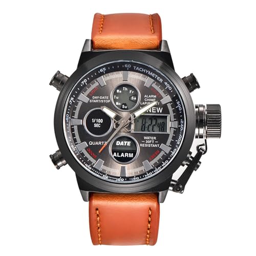 JOATVEE Uhren Herren Analog Digital Quarz Doppelte Zeitzone Armbanduhr Lederarmbanduhr Sportuhr LED Elektronische Leuchtzeiger, Alarm, Stoppuhr, Chronograph, Datum Tageskalender JOATVEE Uhren Herren Analog Digital Quarz Doppelte Zeitzone Armbanduhr Lederarmbanduhr Sportuhr LED Elektronische Leuchtzeiger, Alarm, Stoppuhr, Chronograph, Datum Tageskalender von JOATVEE
