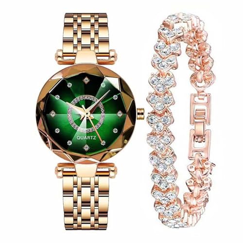 JOATVEE Uhren für Frauen Rose Gold Edelstahl Damen Damen Mode Luxus Diamant Kleid Business wasserdicht Quarz Mädchen Cubic Zirkonia Armband Set von JOATVEE