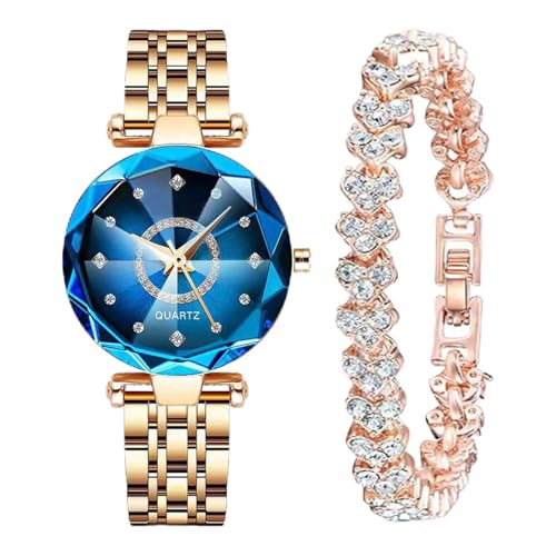 JOATVEE Uhren für Frauen Rose Gold Edelstahl Damen Damen Mode Luxus Diamant Kleid Business wasserdicht Quarz Mädchen Cubic Zirkonia Armband Set von JOATVEE