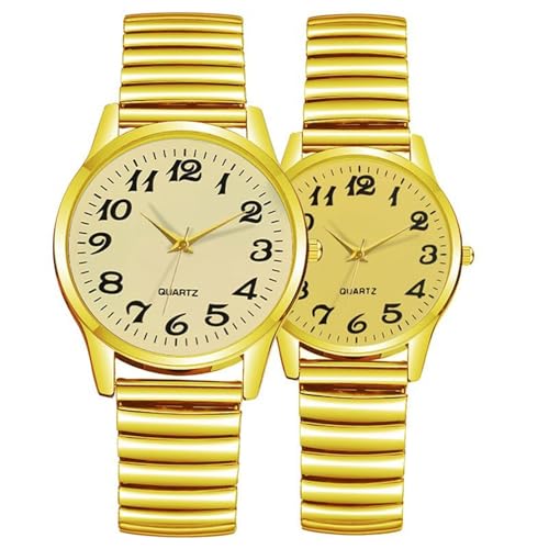Ultra Schlanke Easy Reader Watch Paar mit Gold/Silber Ton Stretch Band Armbanduhr für Weihnachten Xmas Männer und Frauen Uhr Paar von JOATVEE