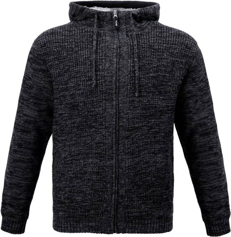 JOB Strickjacke Hoodie-Strickjacke mit Fellfutter schieferschwarz mit Fellfutter von JOB